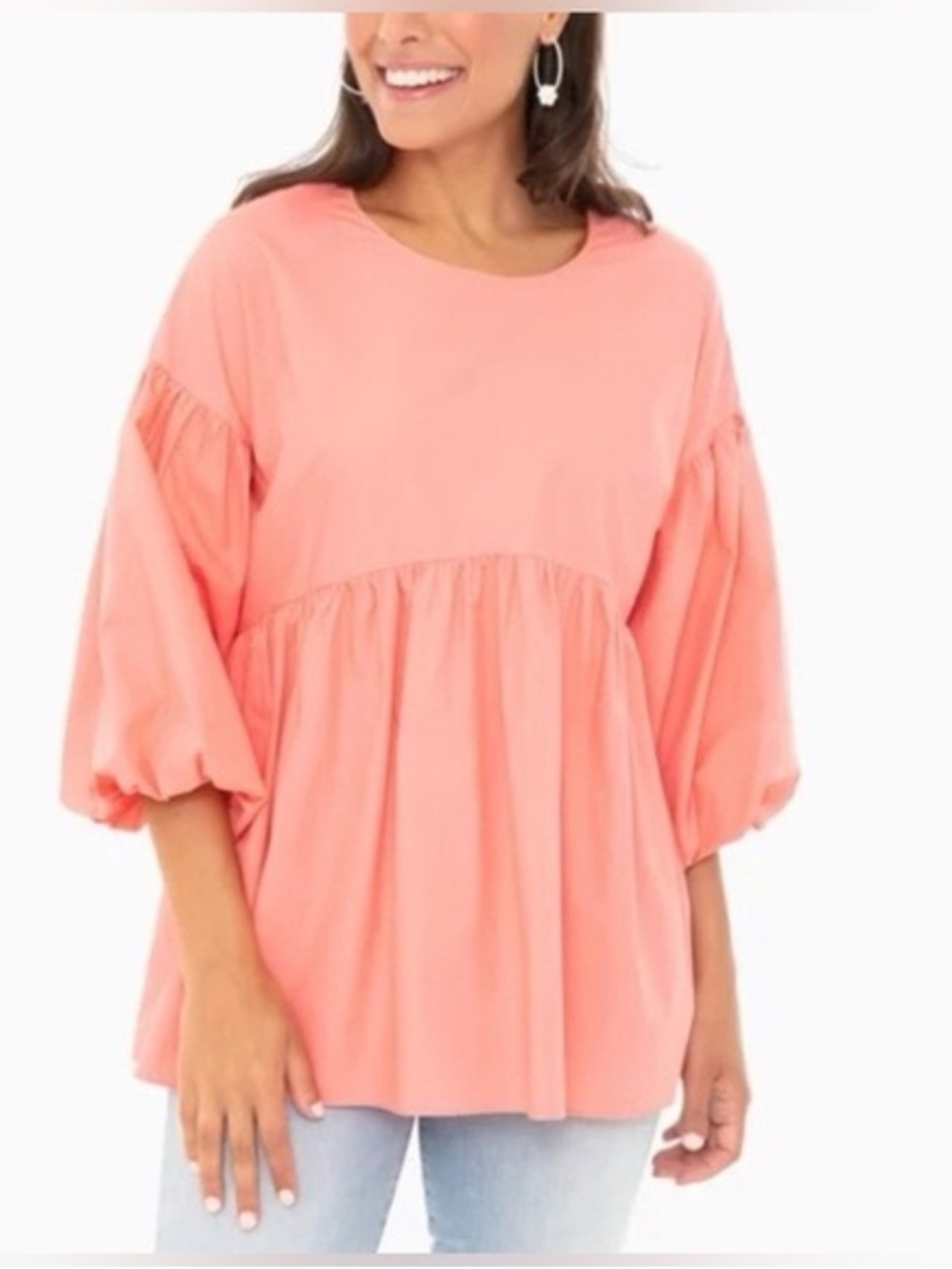 Tuckernuck pomander place Camilla coral Women’s Coral Puff-Sleeve Babydoll Top